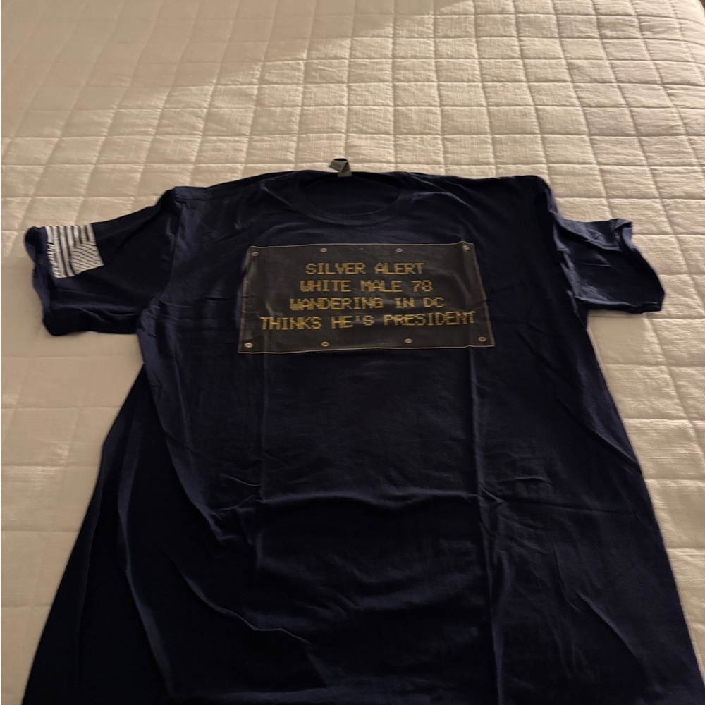 Navy Graphic T-Shirt with Silver Alert Print
